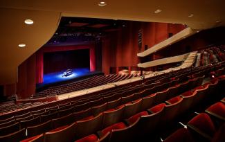 Photograph of piano on main stage at Civic Theatre