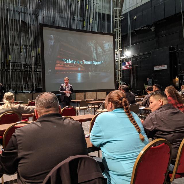 San Diego Theatres Director of Operations Brendan Farley addresses attendees of IAVM Situational Awareness Training